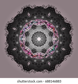 Vector illustration. Abstract mandala or whimsical snowflake line art design. Isolated cute snowflakes on colorful background.