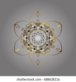 Vector illustration. Abstract mandala or whimsical snowflake line art design. Isolated cute snowflakes on gray background.