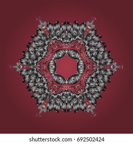 Vector illustration. Abstract mandala or whimsical snowflake line art design. Isolated on colorful background.