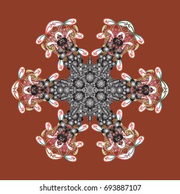 Vector illustration. Abstract mandala or whimsical snowflake line art design. Isolated cute snowflake on colorful background.