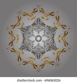 Vector illustration. Abstract mandala or whimsical snowflake line art design. Isolated cute snowflakes on colorful background.