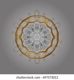 Vector illustration. Abstract mandala or whimsical snowflake line art design. Isolated cute snowflakes on colorful background.
