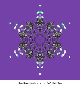 Vector illustration. Abstract mandala or whimsical snowflake line art design. Isolated cute snowflakes on colorful background.