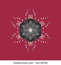 Vector illustration. Abstract mandala or whimsical snowflake line art design. Isolated cute snowflakes on colorful background.