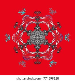 Vector illustration. Abstract mandala or whimsical snowflake line art design. Isolated cute snowflakes on colorful background.