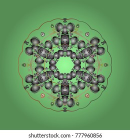 Vector illustration. Abstract mandala or whimsical snowflake line art design. Isolated cute snowflakes on colorful background.