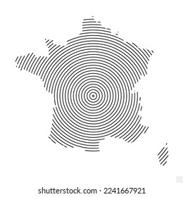 Ilustración vectorial del mapa abstracto del francés con líneas espirales aisladas en fondo transparente (PNG).
