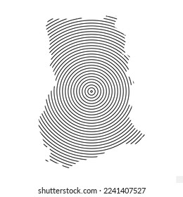 Vector Illustration of Abstract Map of Ghana With Spiral Lines Isolated On Transparent background(PNG).