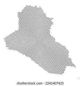 Ilustración vectorial del mapa abstracto de Irak con líneas espirales aisladas sobre fondo transparente (PNG).