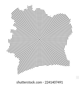Vector Illustration of Abstract Map of Ivory Coast With Spiral Lines Isolated On Transparent background(PNG).