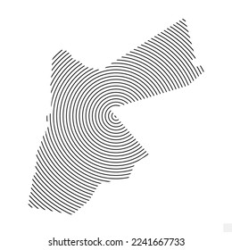 Ilustración vectorial del mapa abstracto de Jordania con líneas espirales aisladas en fondo transparente (PNG).
