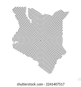 Vector Illustration of Abstract Map of Kenya With Spiral Lines Isolated On Transparent background(PNG).