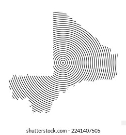 Ilustración vectorial del Mapa Resumen de Mali con líneas espirales aisladas en fondo transparente (PNG).