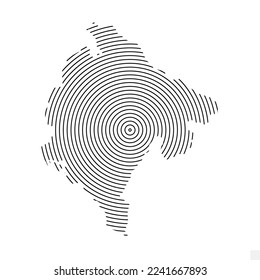 Vector Illustration of Abstract Map of Montenegro With Spiral Lines Isolated On Transparent background(PNG).