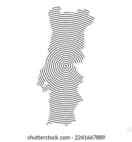 Vector Illustration of Abstract Map of Portugal With Spiral Lines Isolated On Transparent background(PNG).