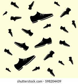 Vector illustration with abstract masculine attributes on the color background. Hipster style. The art of a true gentleman. Shoes, boots different sizes on a colored background.