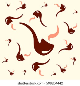 Vector illustration with abstract masculine attributes on the color background. Hipster style. The art of a true gentleman. Smoke, smoking pipe different sizes on a colored background.