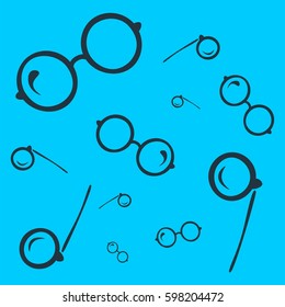 Vector illustration with abstract masculine attributes on the color background. Hipster style. The art of a true gentleman. Glasses different sizes on a colored background.