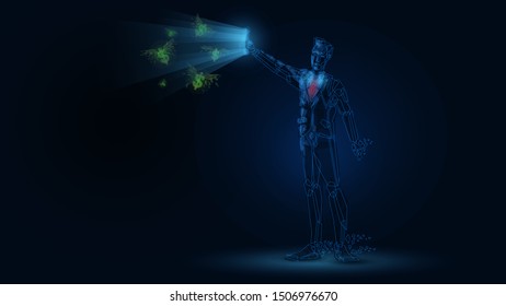 Vector illustration abstract mash line low polygonal geometric shapes wireframe businessman shines in the dark phone, dollars in the form of butterflies moths.Isolated on dark background