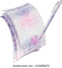 Vector illustration abstract mash line low poly polygonal geometric shapes wireframe pen paper signature. Finance and business concept