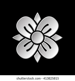 Vector illustration of abstract metal flower. Four petals. Grey gradient flower. Isolated on black background.
