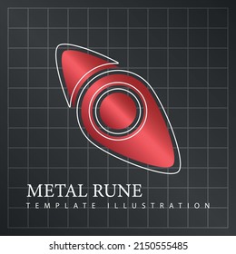 Vector illustration of abstract metallic red rune. Modern trendy minimalist template with text. Geometric design with lines and simple shapes.