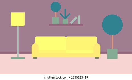 vector illustration abstract minimalism interior background apartment living room lamp couch shelf plant