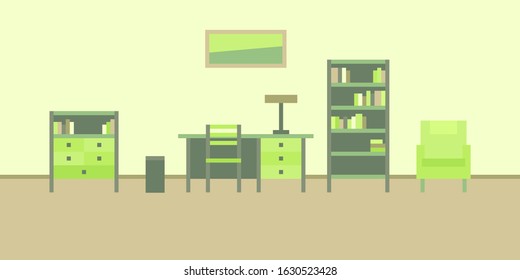 vector illustration abstract minimalism interior background apartment bed room chest of drawers desk chair lamp bookcase armchair