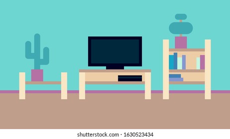 vector illustration abstract minimalism interior background apartment living room plant coffee table tv bookcase