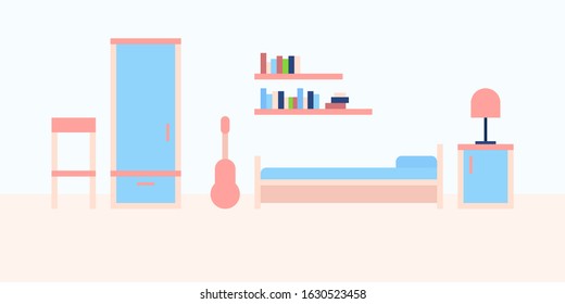 vector illustration abstract minimalism interior background apartment bed room chair wardrobe guitar bed bookshelf lamp nightstand
