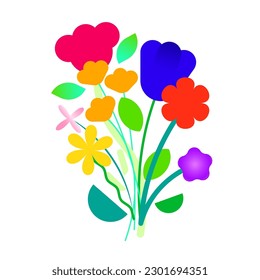 Vector illustration of abstract minimalistic geometric elements in the form of a bouquet. Modern simple different shapes in the form of a flower. Bright colored plants collected in a bouquet