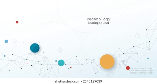 Vector illustration abstract modern technology design. White circle, geometric shape, wave wireframe line pattern and circuit board on white - grey background. Technology concept for banner, template