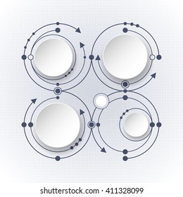 Vector illustration abstract molecules with 3D paper label- integrated circles and space for your content, business, infographic template, network and web design. Light gray color background.

