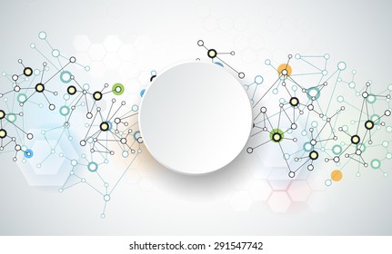 Vector illustration of abstract molecules and communication. Social media technology concept with 3D paper label circles design and space for your content, business, , network and web design.  

