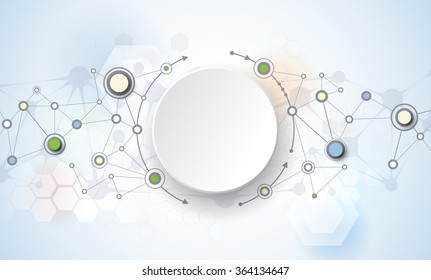 Vector illustration abstract molecules and communication, social media technology concept with 3D paper label circles design and space for your content, business, social media,network and web design

