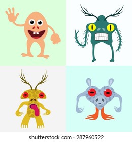 vector illustration abstract monsters set