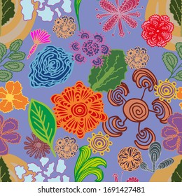 
Vector illustration. Abstract multicolored bright seamless floral pattern. Design for wallpaper, covers, cards, prints.