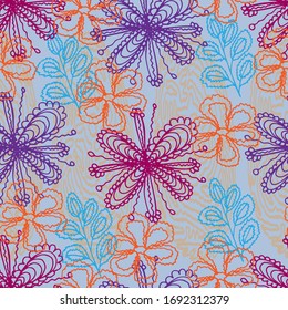 Vector illustration. Abstract multicolored bright seamless floral pattern. Design for wallpaper, covers, cards, prints.