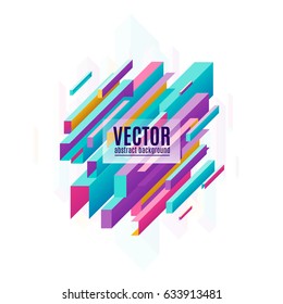 Vector illustration of abstract multicolored geometric decorative diagonal rectangles background isolated on white with light effect. Minimalistic design for lines creative concept