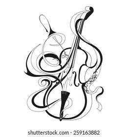 Vector illustration of abstract musical instrument black line violin