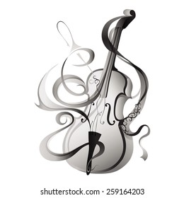 Vector illustration of abstract musical instrument greyscale violin