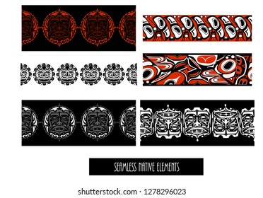Vector illustration abstract native north american seamless pattern border
