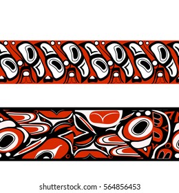 Vector illustration abstract native north american seamless pattern border set