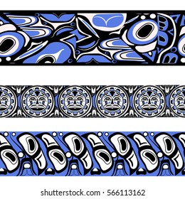 Vector illustration abstract native north american seamless pattern border set