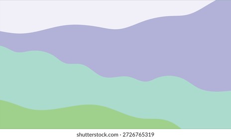 Ilustração vetorial de uma paisagem natural abstrata com picos de montanha azuis e colinas verdes sob um céu de verão com nuvens macias e sol sobre um vale