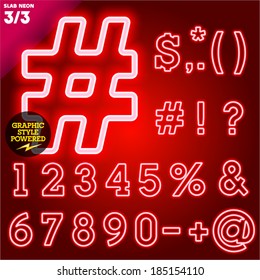 Vector illustration of abstract neon tube alphabet for light board. Slab Red