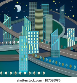 Vector illustration of abstract night city landscape 