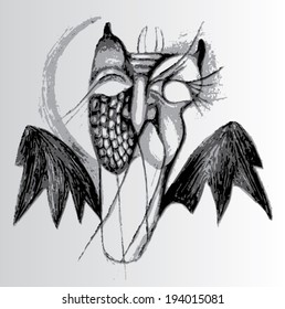 Vector illustration of an abstract night creature drawing.