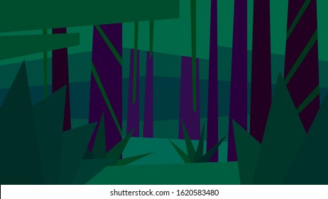 vector illustration abstract night geometric landscape jungle fern vine tree forest