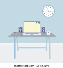 Vector illustration with abstract office elements placed on the color background. Arts  of different office elements drawn in flat style. Perfect for textile, book covers, manufacturing, scrapbooking.